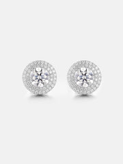 Double Halo Round Cut Moissanite Earrings-2.4 Carat Total