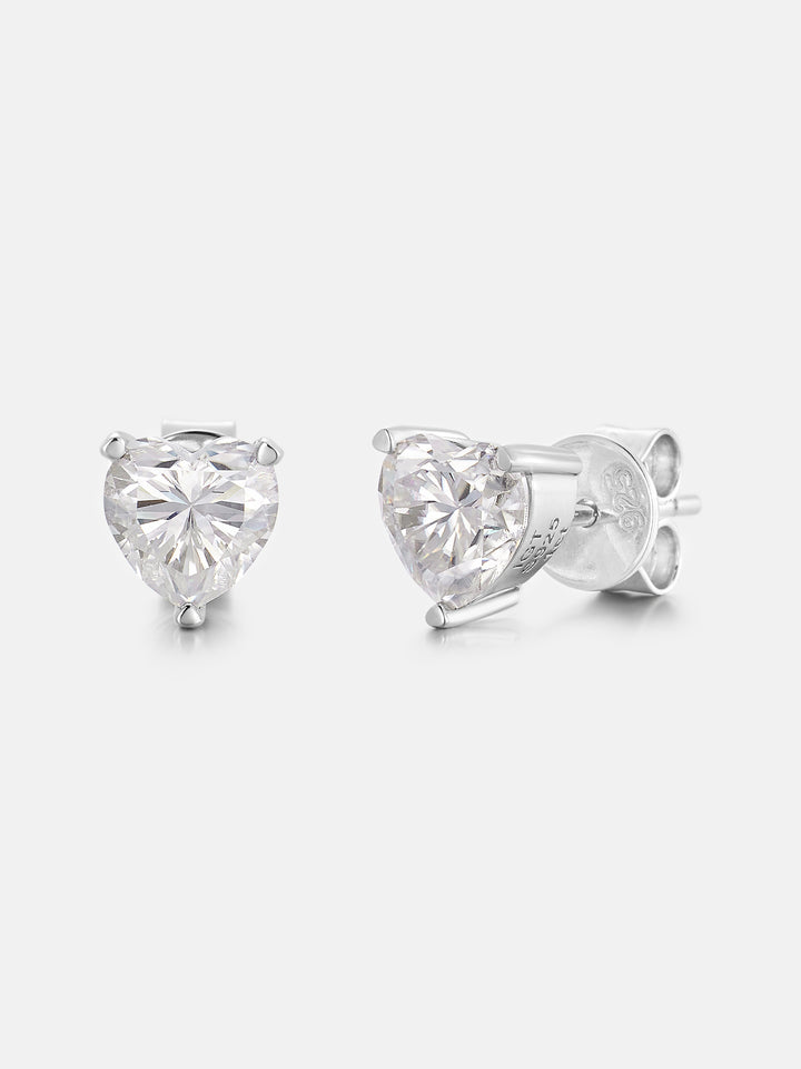 S925 Moissanite Heart Shaped Stud Earrings - 2 Carat Total