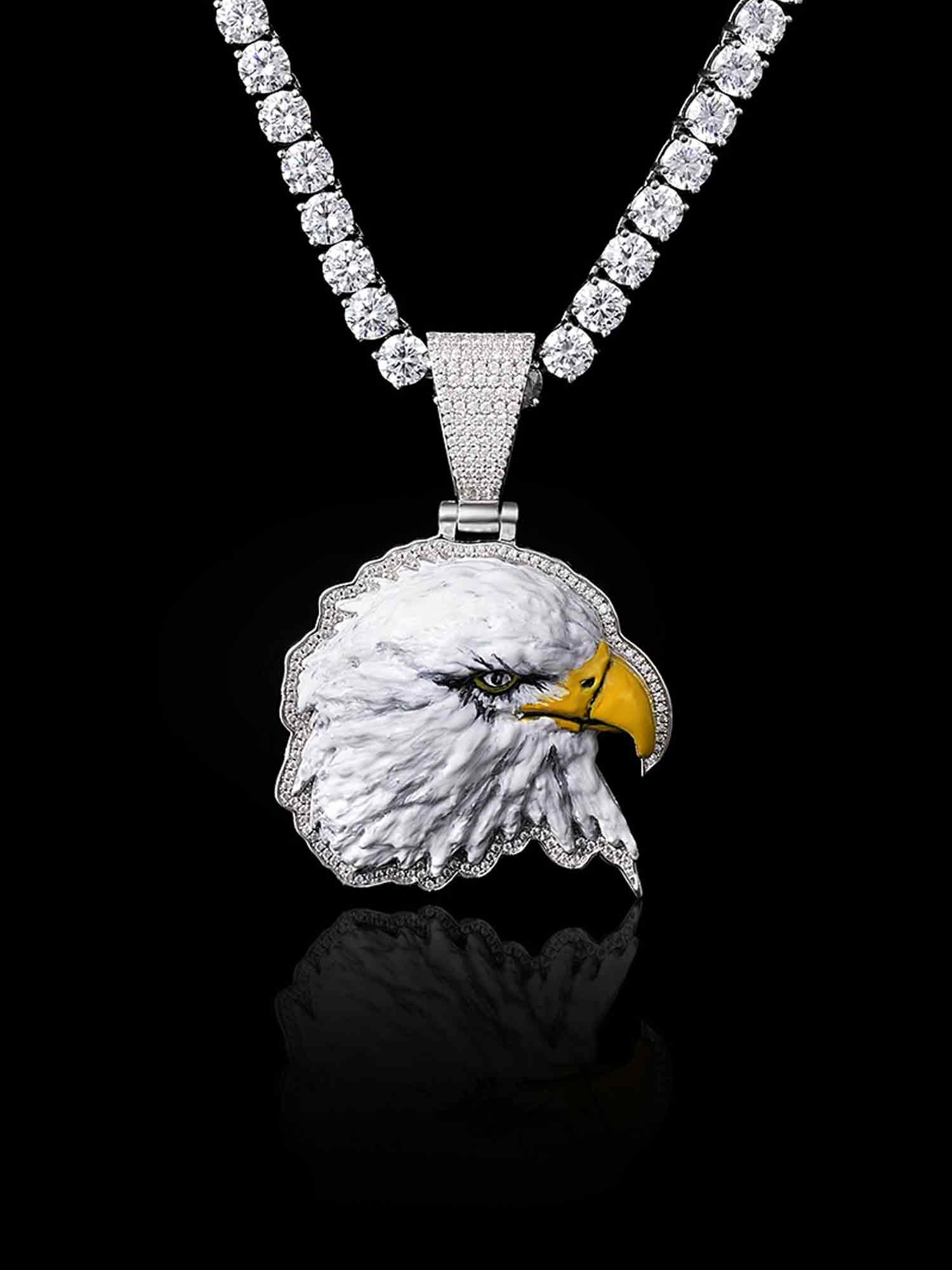 Moissanite Enamel Eagle Pendant