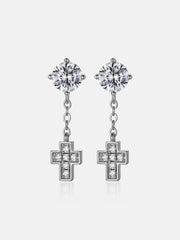 Cross Dangle Moissanite Stud Earrings