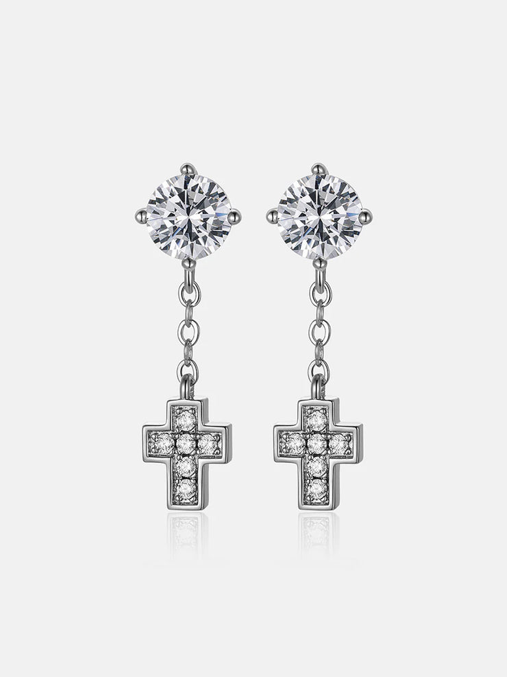 Cross Dangle Moissanite Stud Earrings