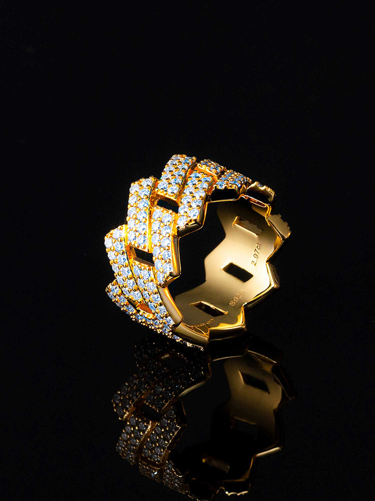 ⭐︎203Jewelry⭐︎Elegant Ice Chain SLV Ring⭐︎ 13mm 925 Sterling Silver Moissanite Prong Cuban Link Ring