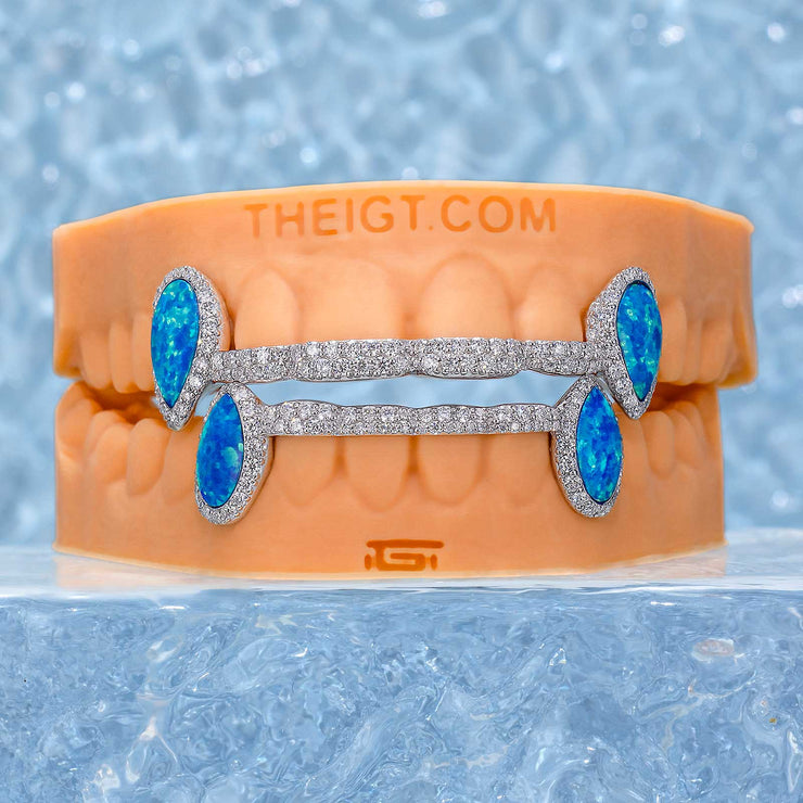 Iced 6 Teeth Connecting Bridge Opal Grillz Bar