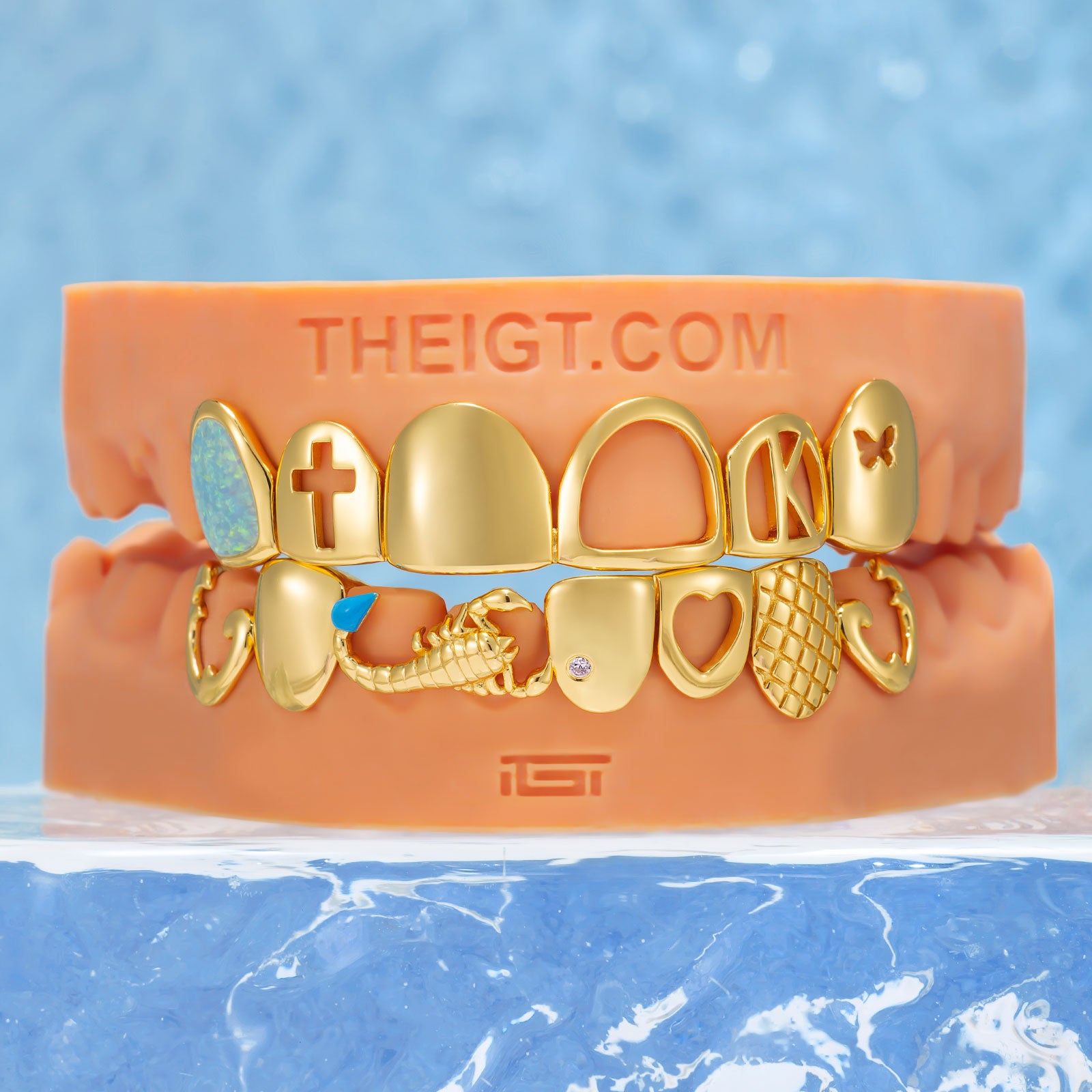 Scorpio Legacy Opal & Cross Grillz Set - Custom Hip Hop Jewelry