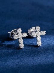 Micro Cross Moissanite Stud Earring