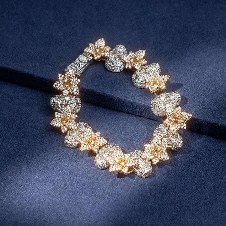Custom Moissanite Blossoming Skull Bracelet
