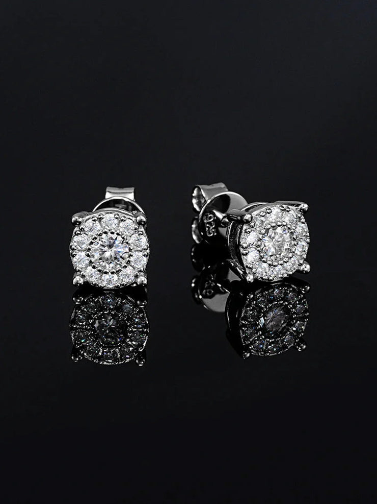 Solid Gold Moissanite Cluster Solitaire Earrings