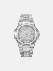 Iced Out Baguette Cut Moissanite Watch in White Gold