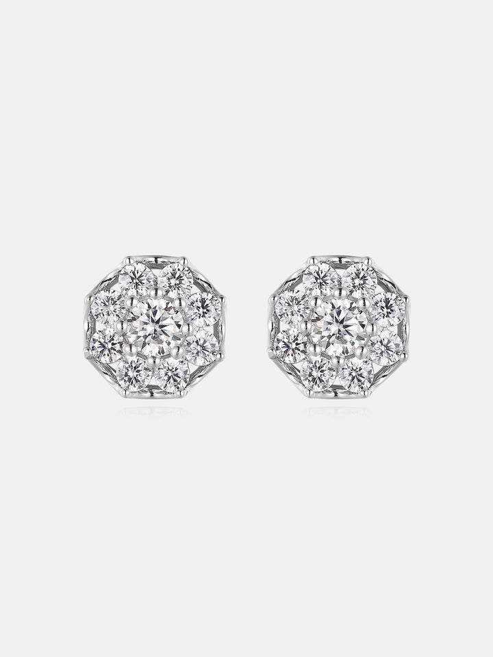 White Moissanite Floral Halo Stud Earrings