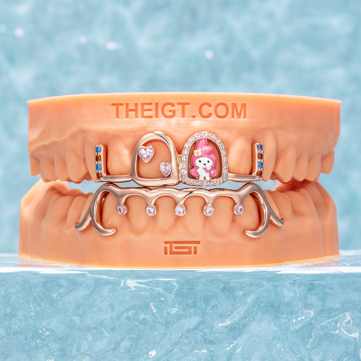 Enamel & Moissanite Pink Bunny Custom Grillz