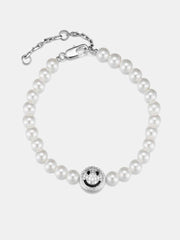S925 Moissanite Double Sided Smiley & Sad Face Pearl Bracelet