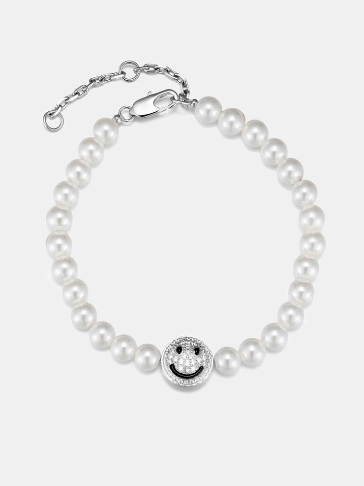 S925 Moissanite Double Sided Smiley & Sad Face Pearl Bracelet