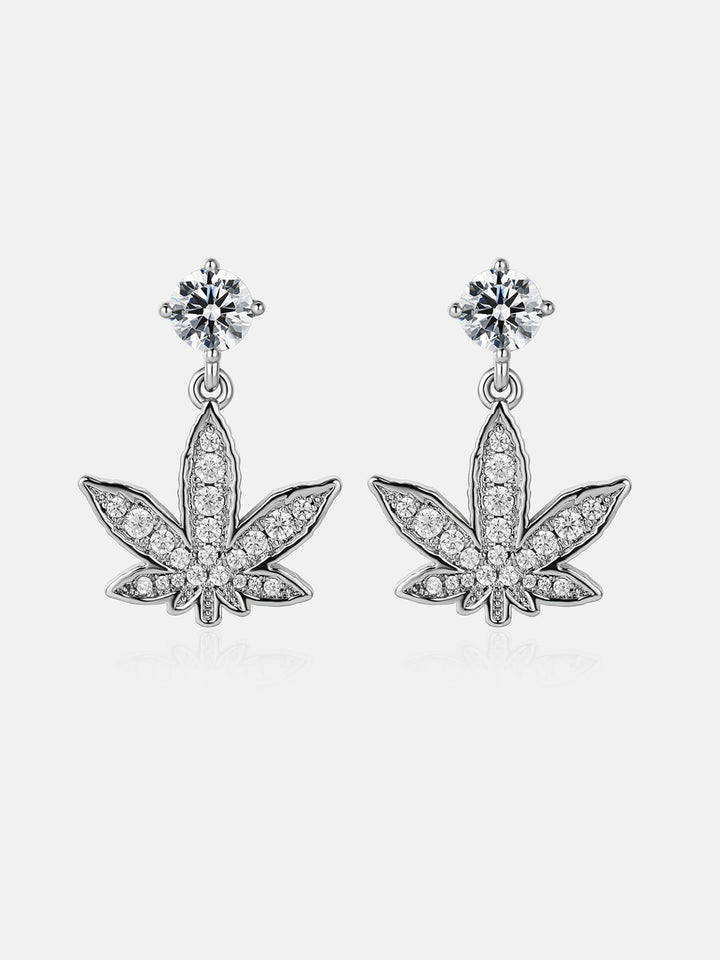 Cannabis Leaf Dangle Moissanite Stud Earrings
