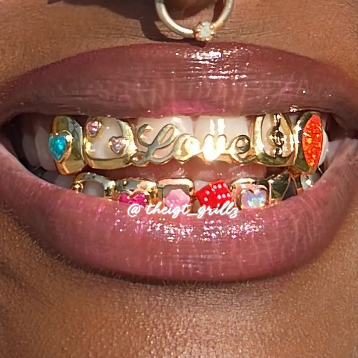 Opal Heart Dice Love Grillz