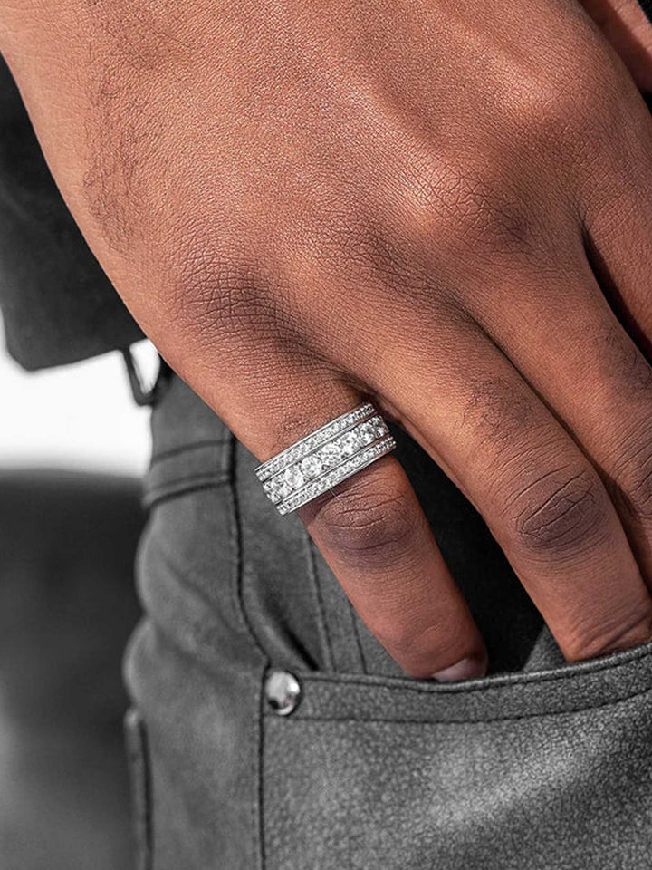 Round Cut Wide 3 Row Eternity Band Ring