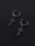 925 Sterling Silver Double Sided-drill Cross Earrings with Small Hoop