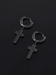 925 Sterling Silver Double Sided-drill Cross Earrings with Small Hoop