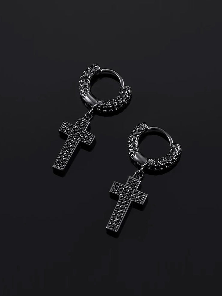 925 Sterling Silver Double Sided-drill Cross Earrings with Small Hoop