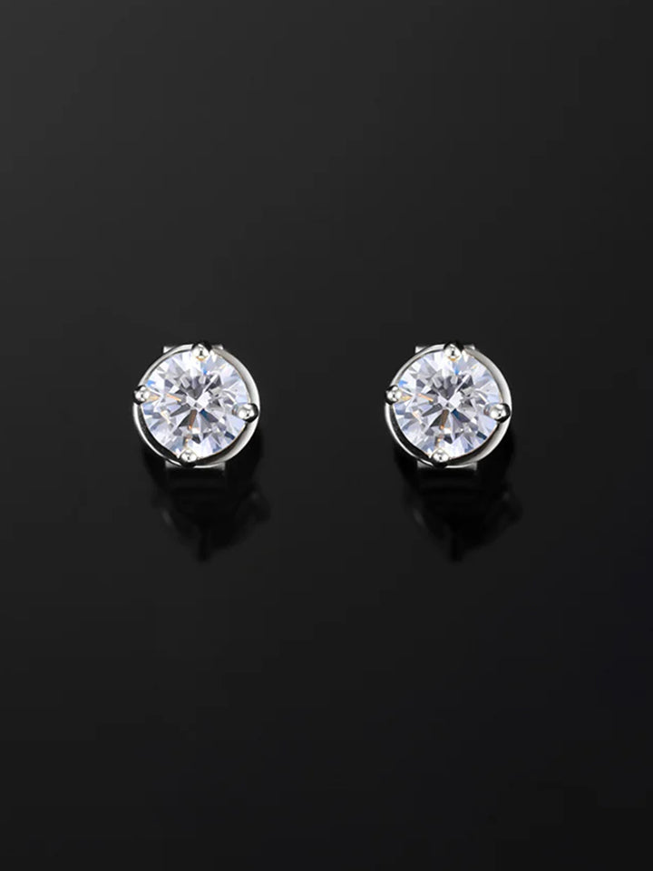 925 Sterling Silver Round Cut Moissanite Earrings-1.00CT Total