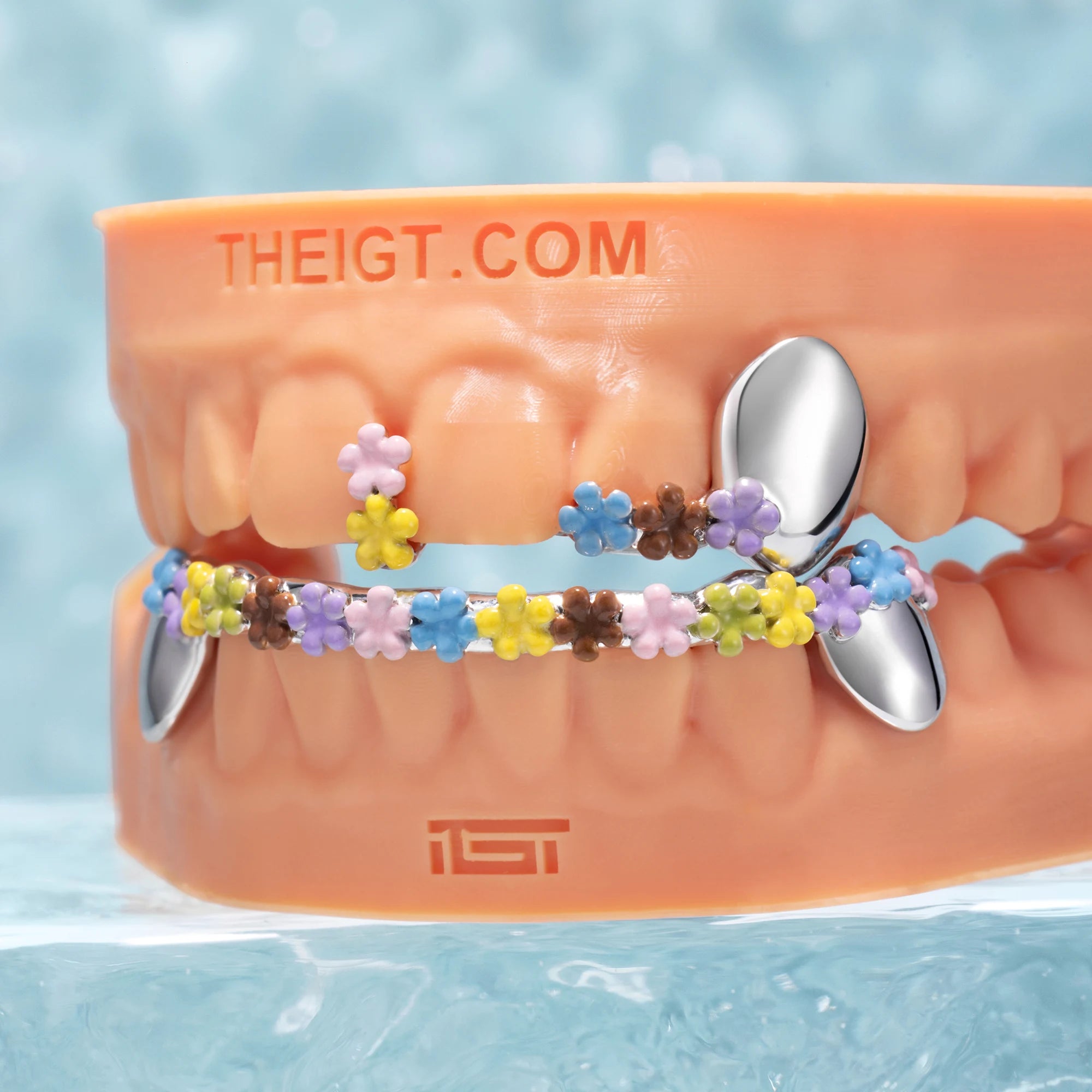 COLORFUL FLORAL ENAMEL FANG GRILLZ