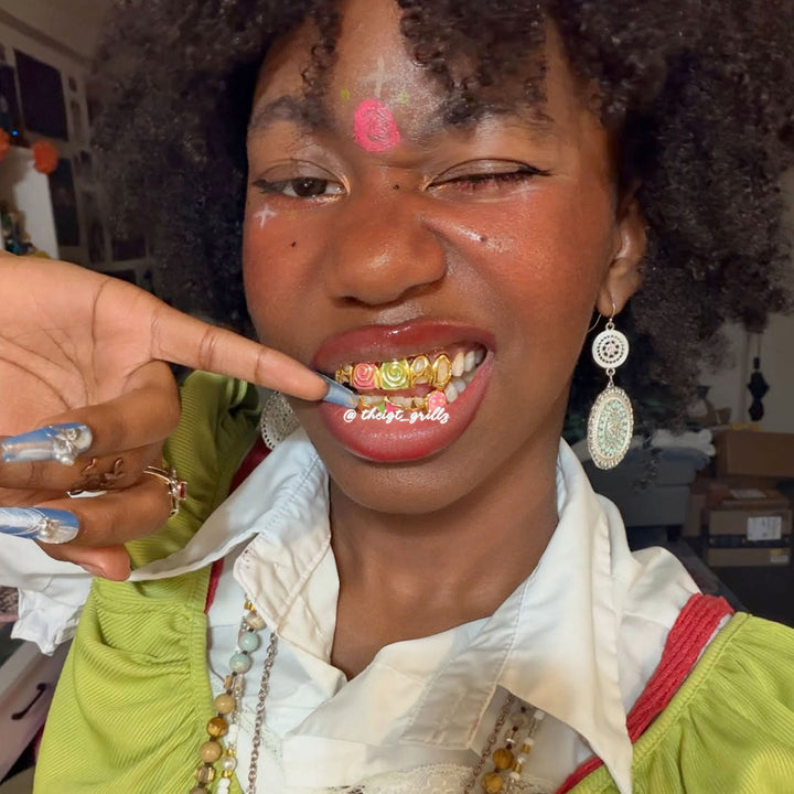 Pink & Green Enamel Swirl Grillz