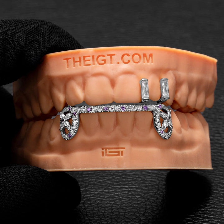 Top Baguette Bar W Purple Clover Fang Grillz