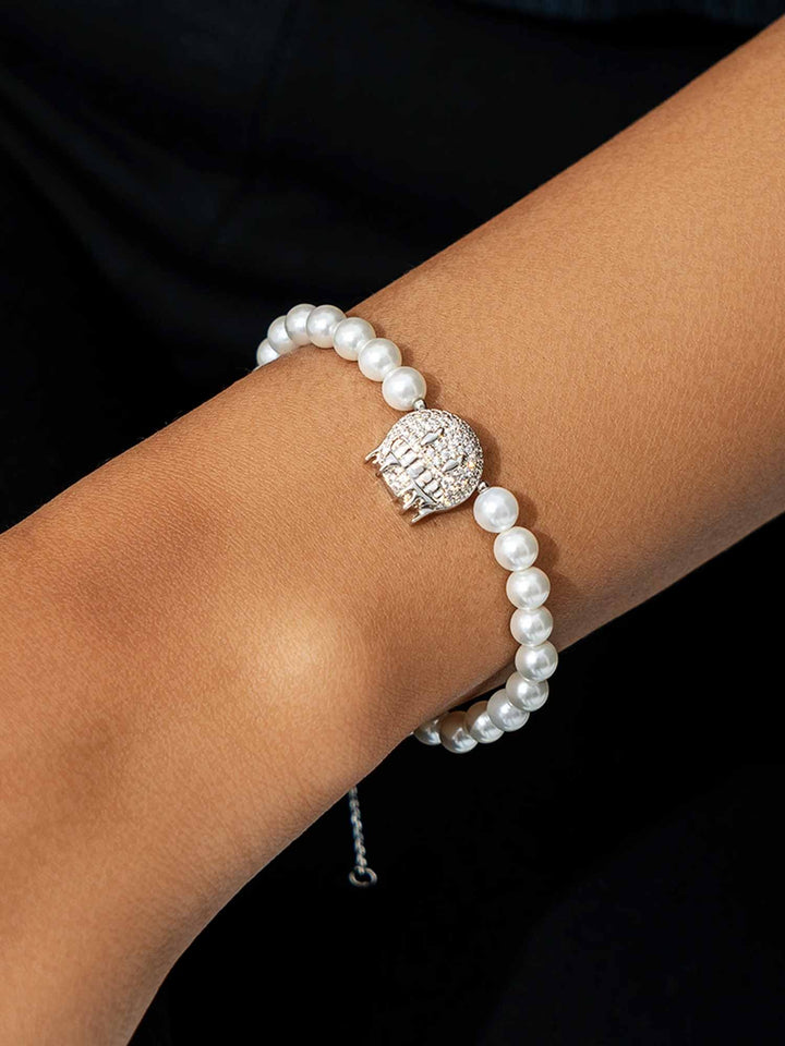 925 Sterling Silver Moissanite Emoji Pearl Bracelet