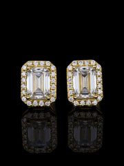 S925 Moissanite Emerald Cut Halo Stud Earrings