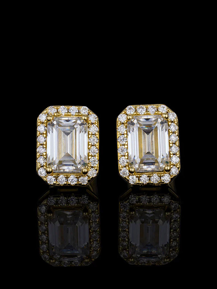 S925 Moissanite Emerald Cut Halo Stud Earrings