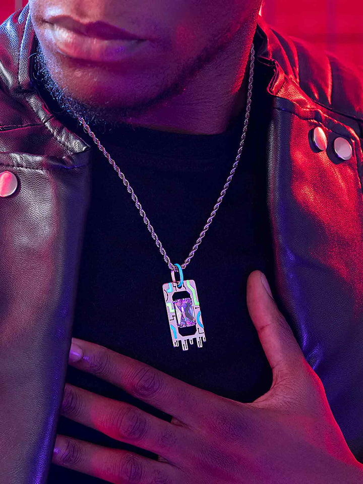 Cyberpunk Fluorescent Memory Chip Pendant