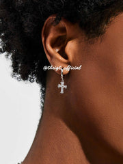 Moissanite Catholic Cross Hoop Earrings