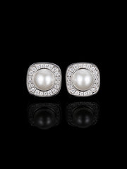 S925 Moissanite & Pearl Square Stud Earrings