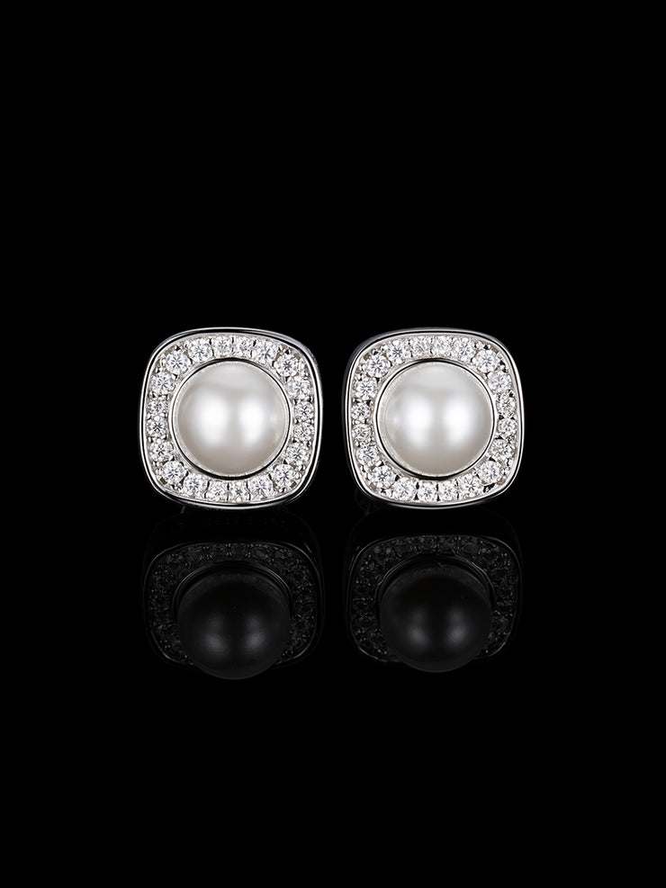 S925 Moissanite & Pearl Square Stud Earrings