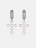 Moissanite Pearl Cross Hoop Earrings