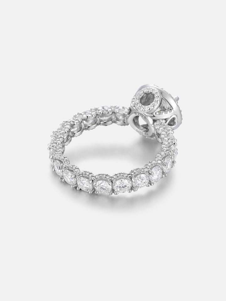 6.5mm Rainbow Moissanite Micro Pave Halo Eternity Ring