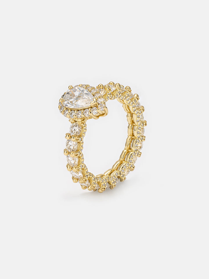 1CT Solitaire Pear Halo Ring With Side Diamonds