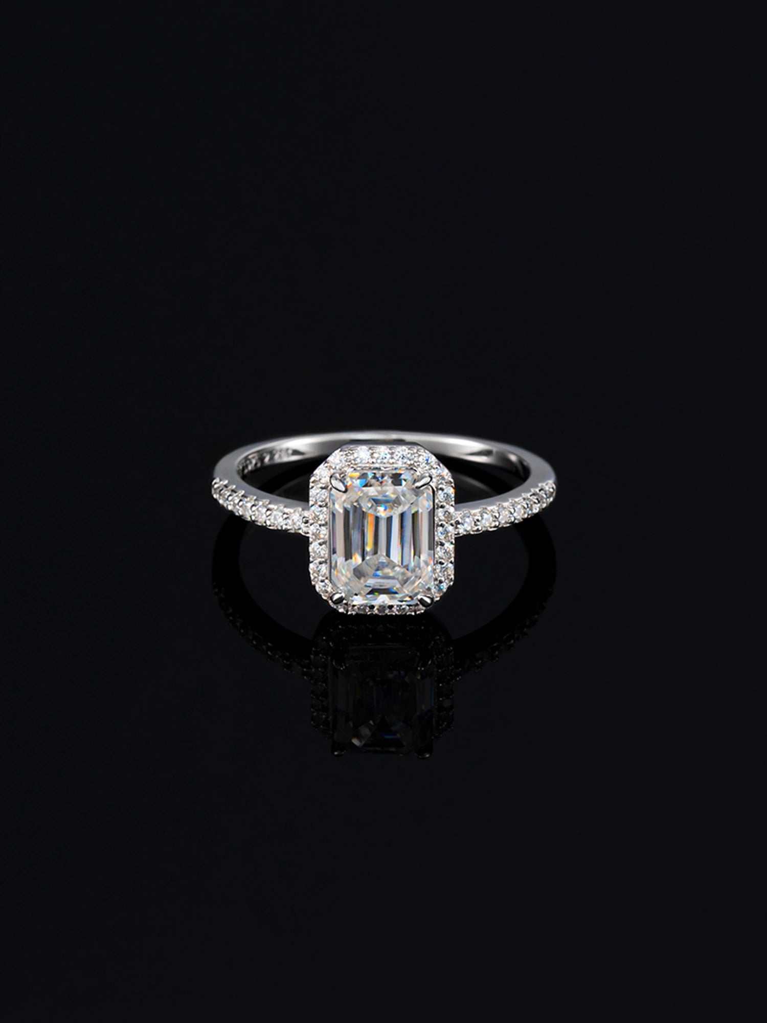2.2CTW Moissanite Emerald Cut Halo Engagement Ring