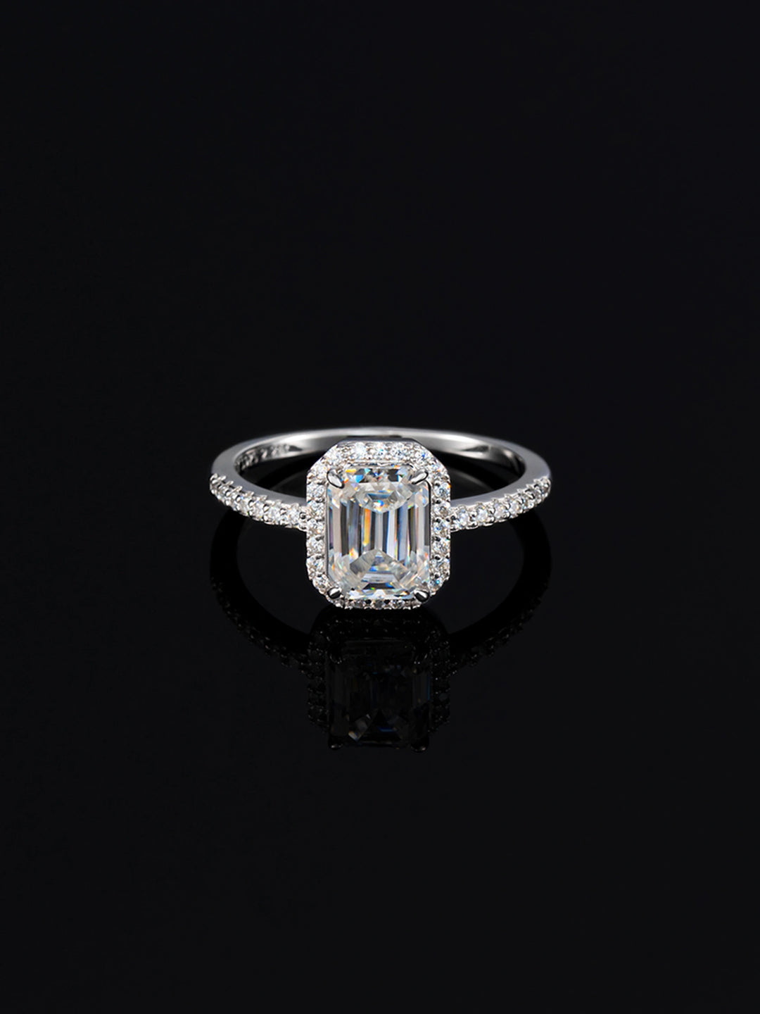 14K Solid Gold 2.2CTW Moissanite Emerald Cut Halo Engagement Ring