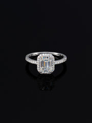 2.2CTW Moissanite Emerald Cut Halo Engagement Ring