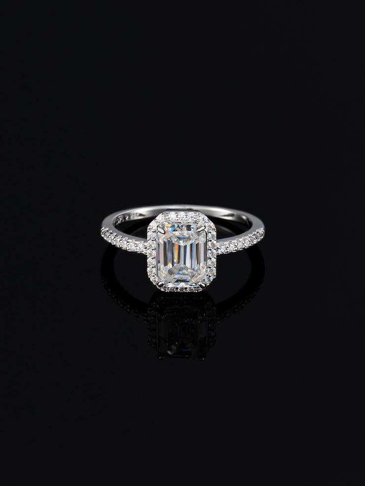 2.2CTW Moissanite Emerald Cut Halo Engagement Ring