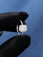 2.2CTW Moissanite Emerald Cut Halo Engagement Ring
