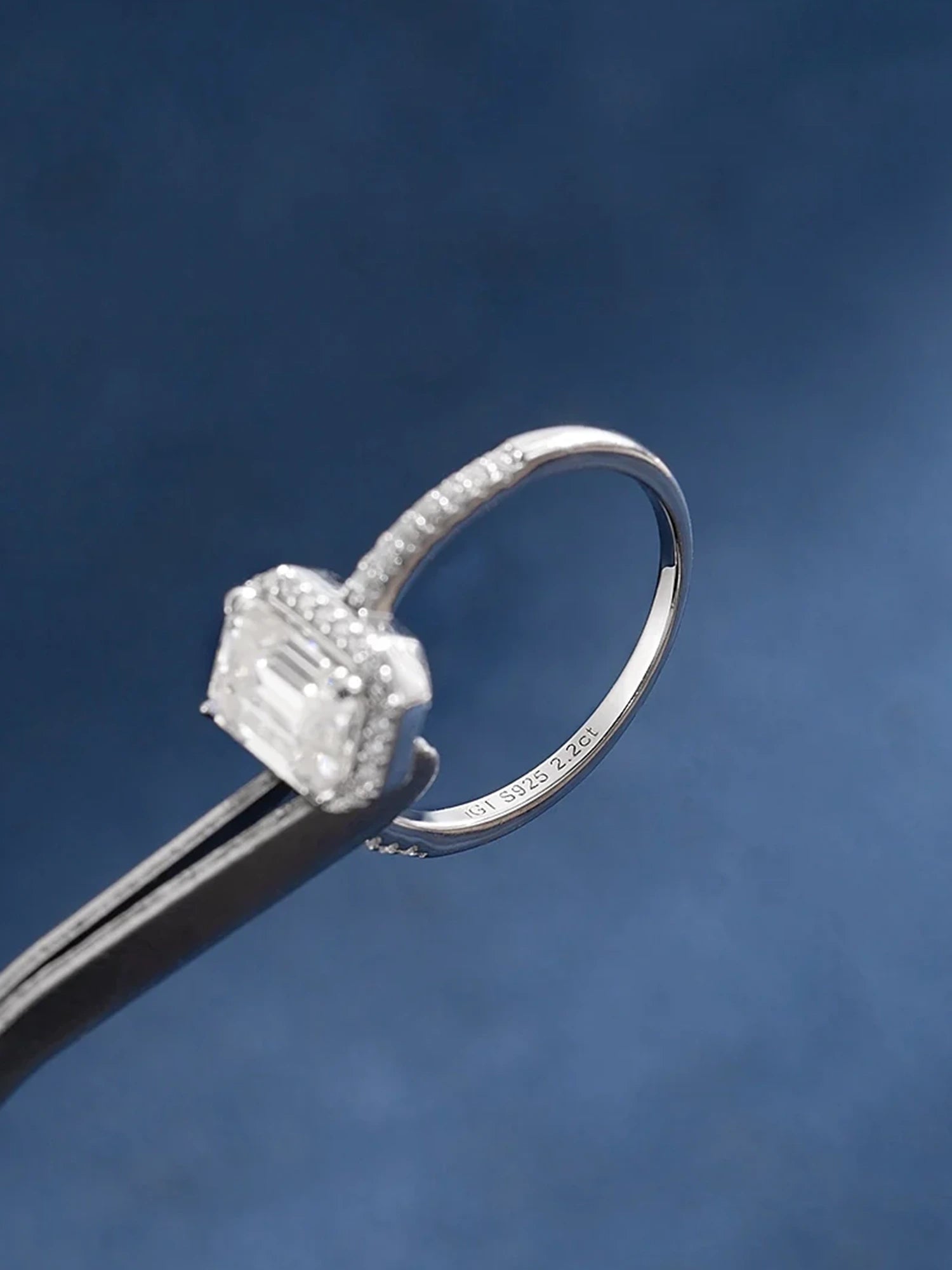 2.2CTW Moissanite Emerald Cut Halo Engagement Ring