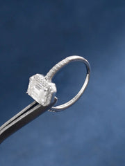 2.2CTW Moissanite Emerald Cut Halo Engagement Ring