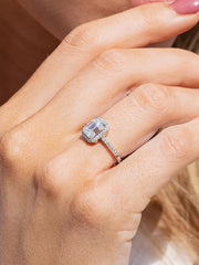 2.2CTW Moissanite Emerald Cut Halo Engagement Ring