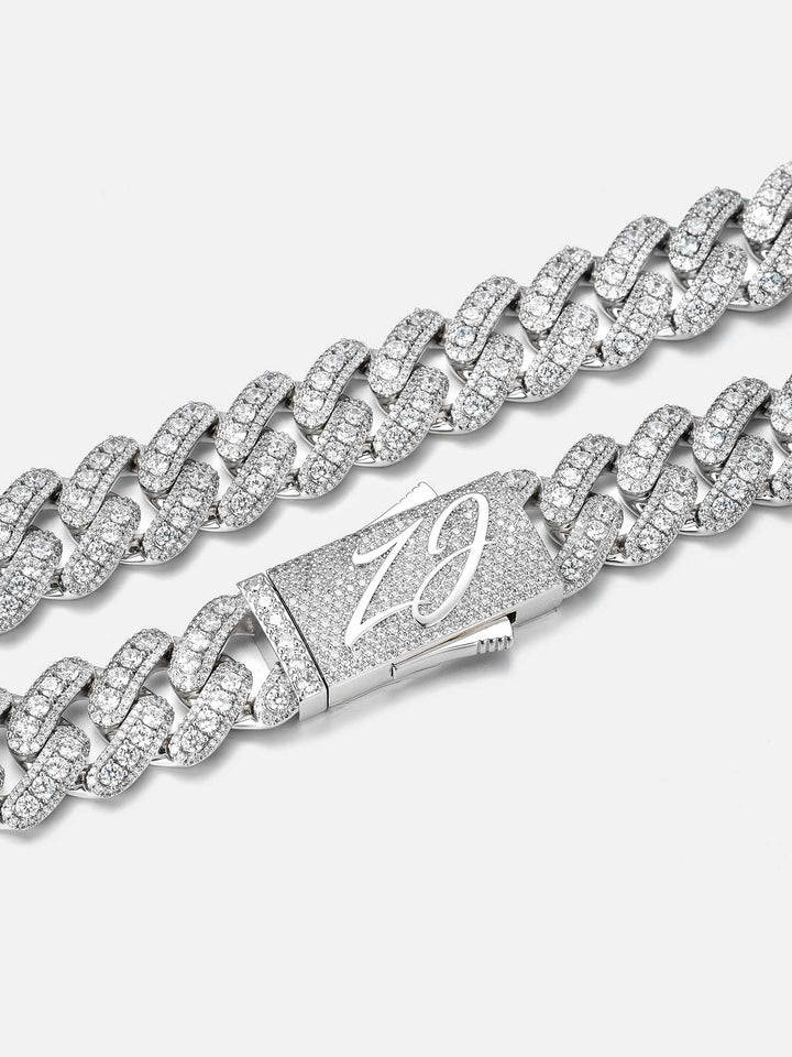 20mm Triple-Row Pave Moissanite Cuban Chain