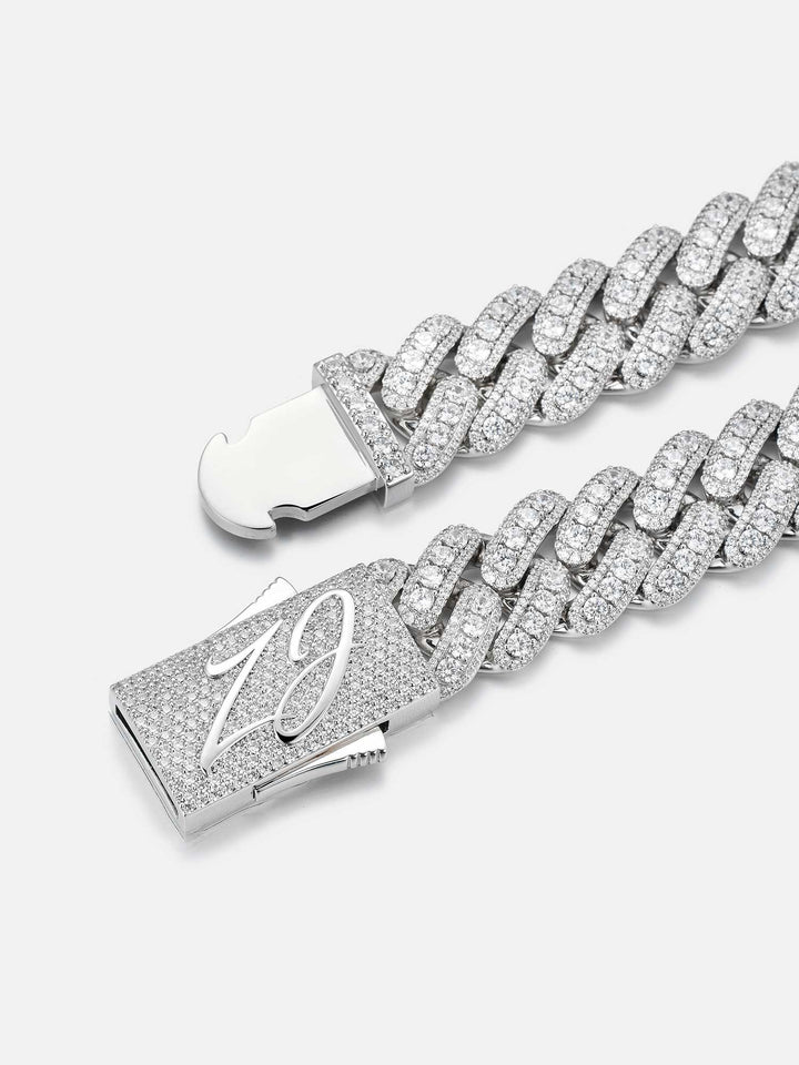 20mm Triple-Row Pave Moissanite Cuban Chain