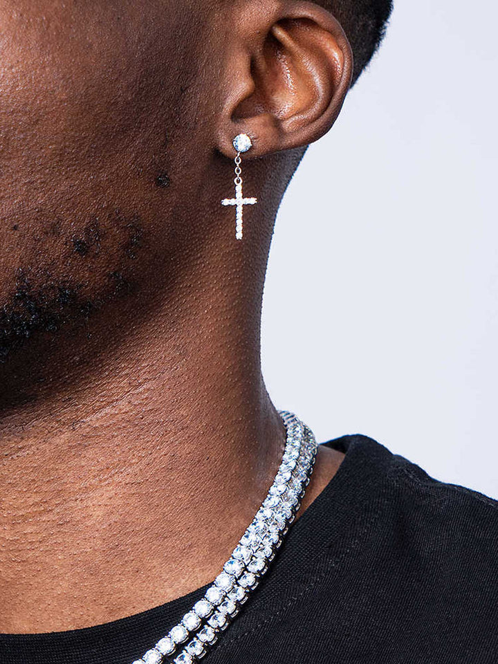 Earrings & Tennis Chain Set in White Gold [2PCS/SET]