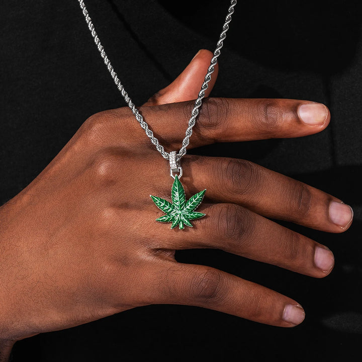 Moissanite Enamel Cannabis Leaf Pendant
