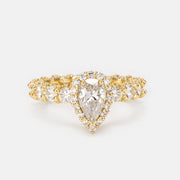 1CT Solitaire Pear Halo Ring With Side Diamonds