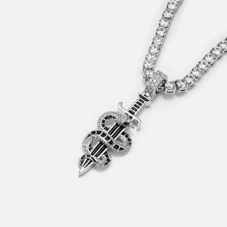 S925 Moissanite Snake & Sword Pendant